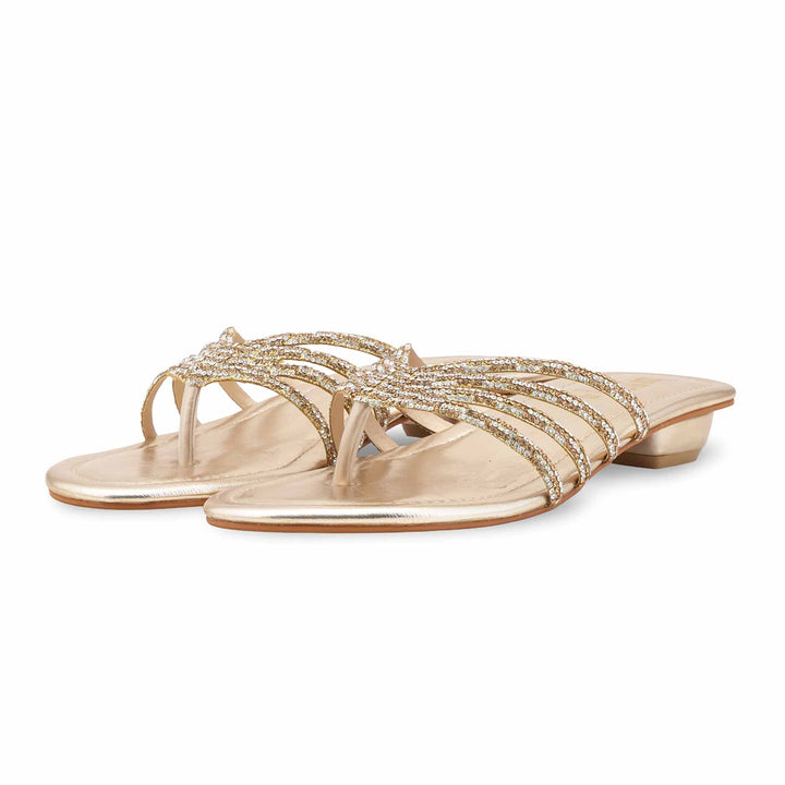 Golden Fancy Chappal For Ladies FN0837