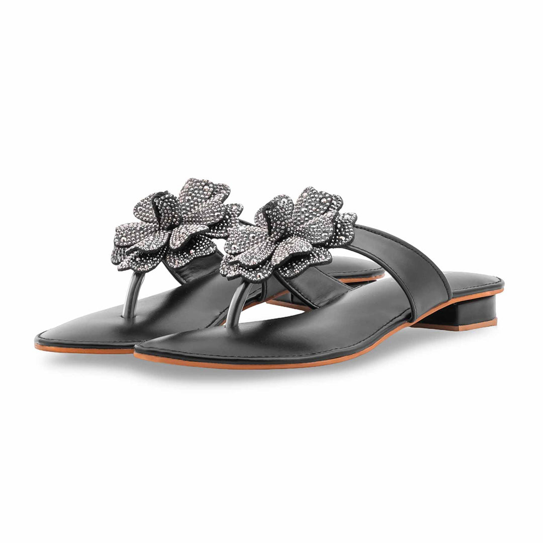 Black Fancy Chappal For Women FN0838