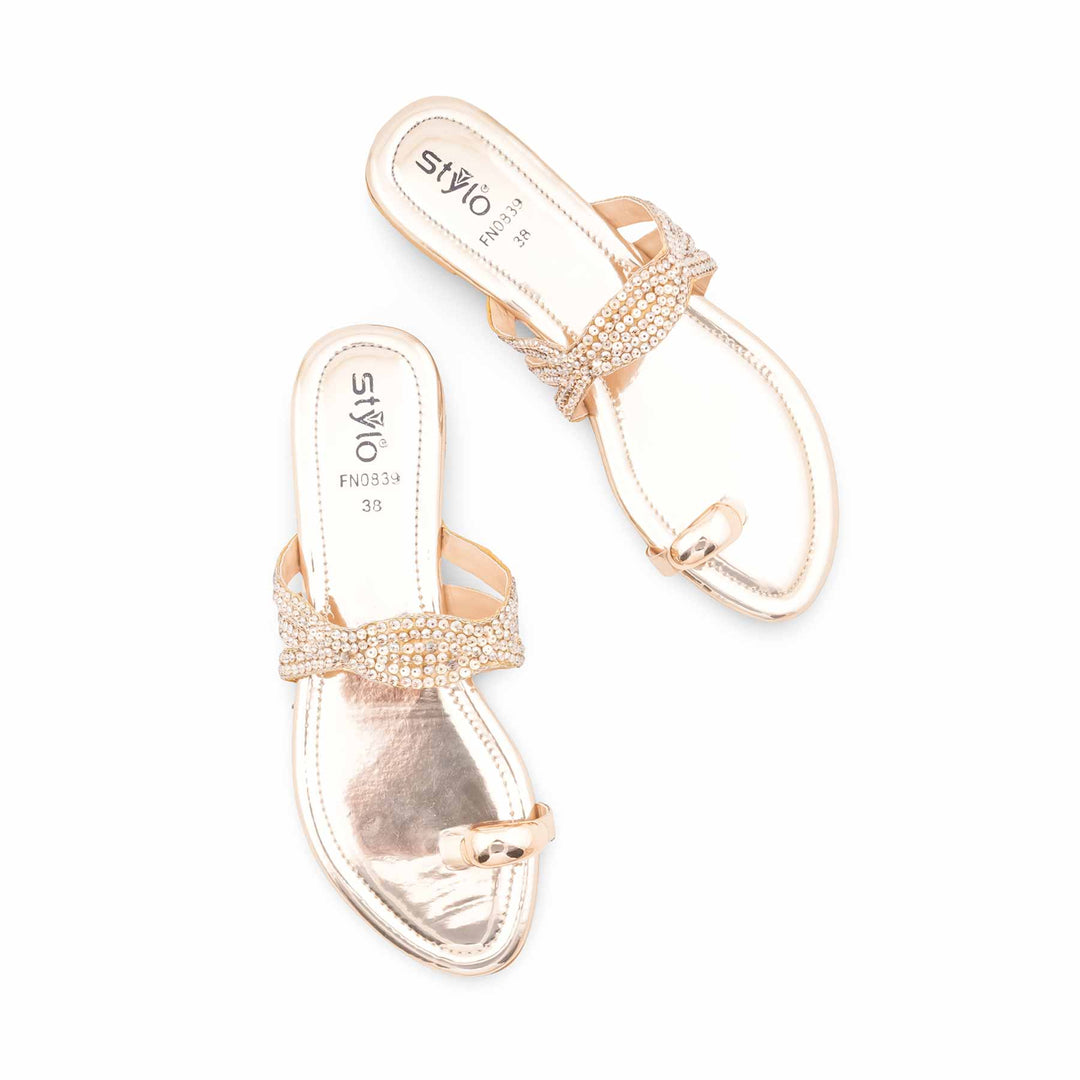 Golden Fancy Chappal For Women FN0839
