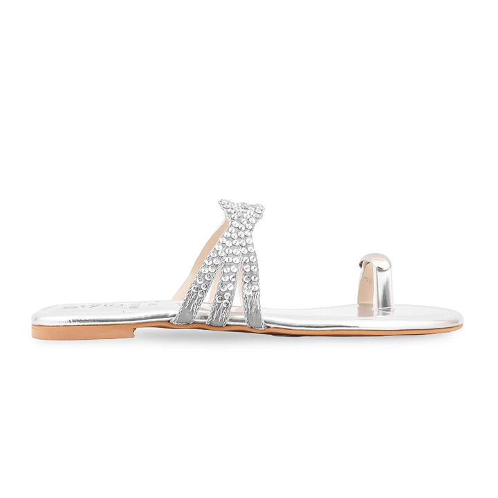 Silver Fancy Chappal For Women FN0839