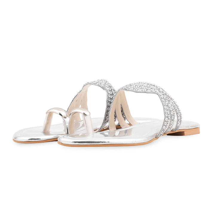 Silver Fancy Chappal For Women FN0839