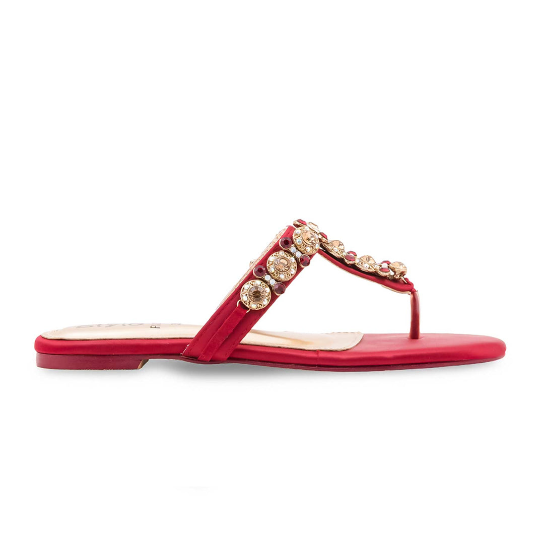 Red Fancy Chappal For Ladies FN0842