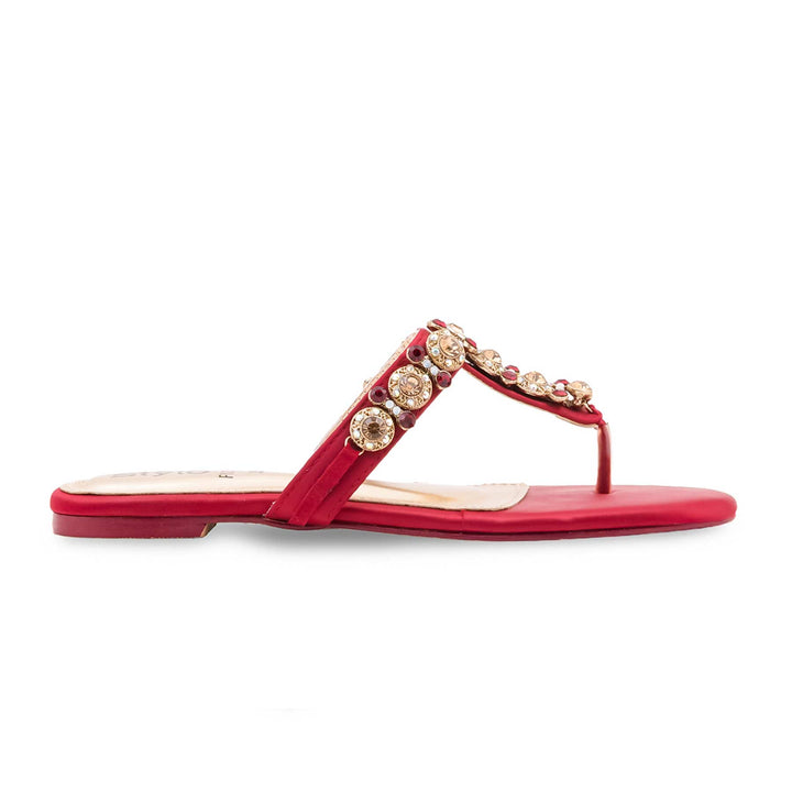 Red Fancy Chappal For Ladies FN0842