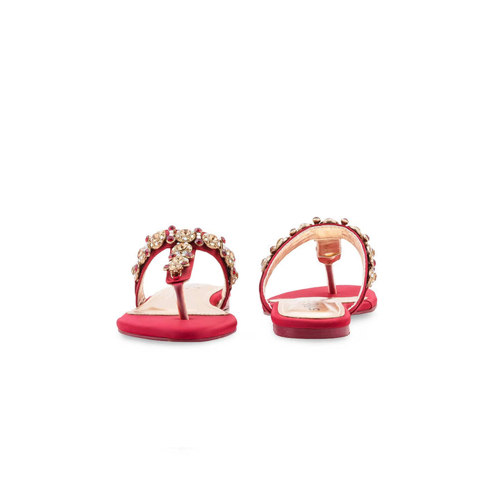 Red Fancy Chappal For Ladies FN0842
