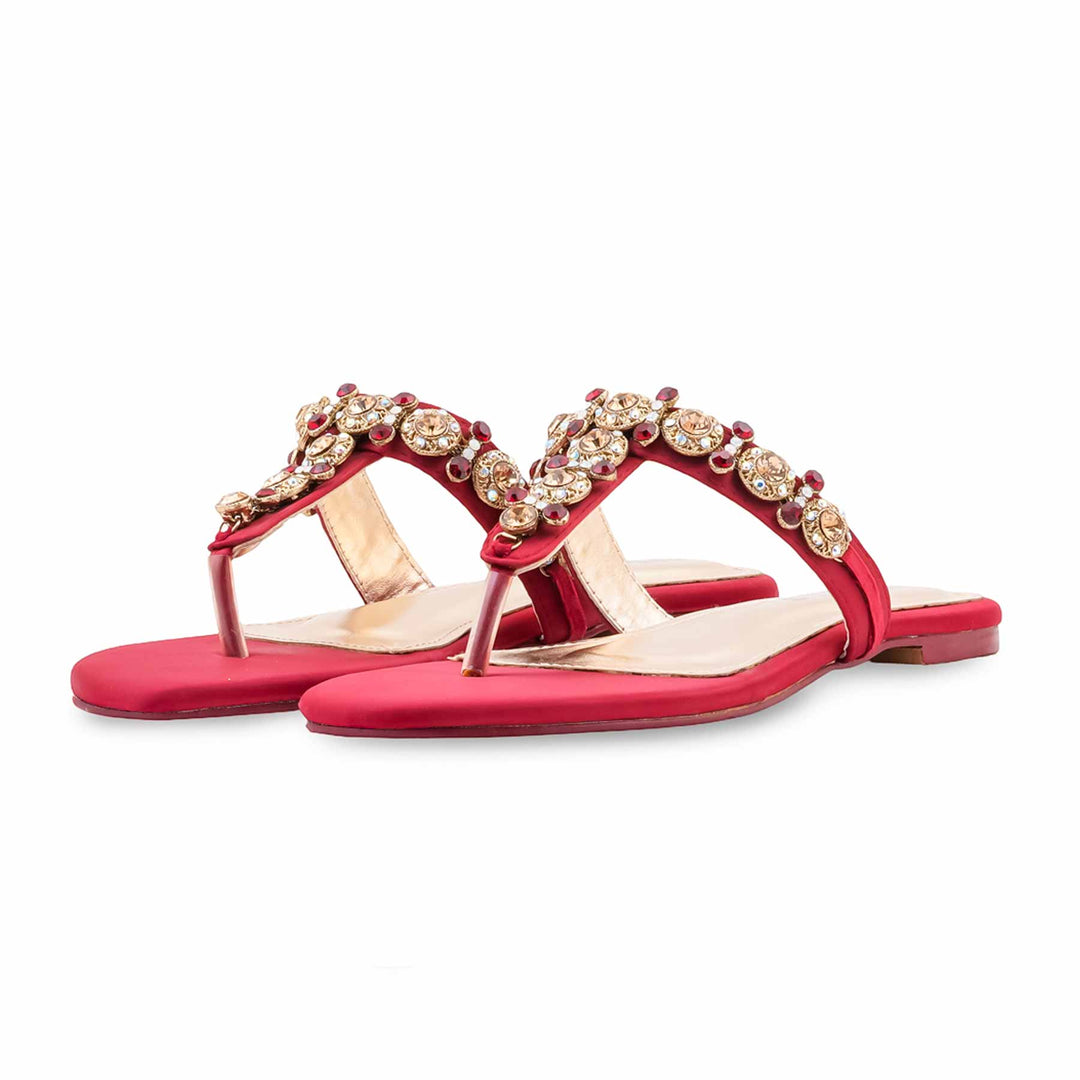 Red Fancy Chappal For Ladies FN0842