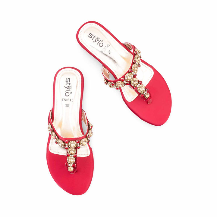 Red Fancy Chappal For Ladies FN0842