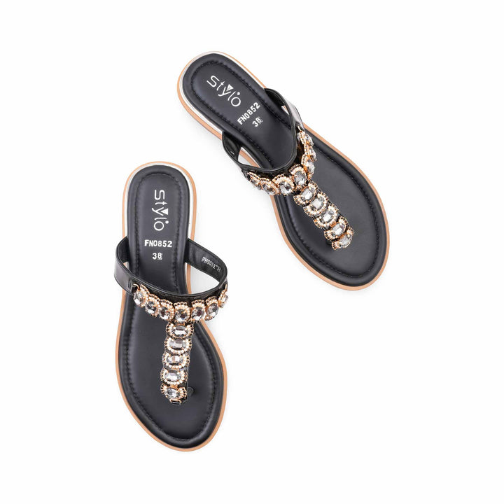 Black Fancy Chappal For Ladies FN0852