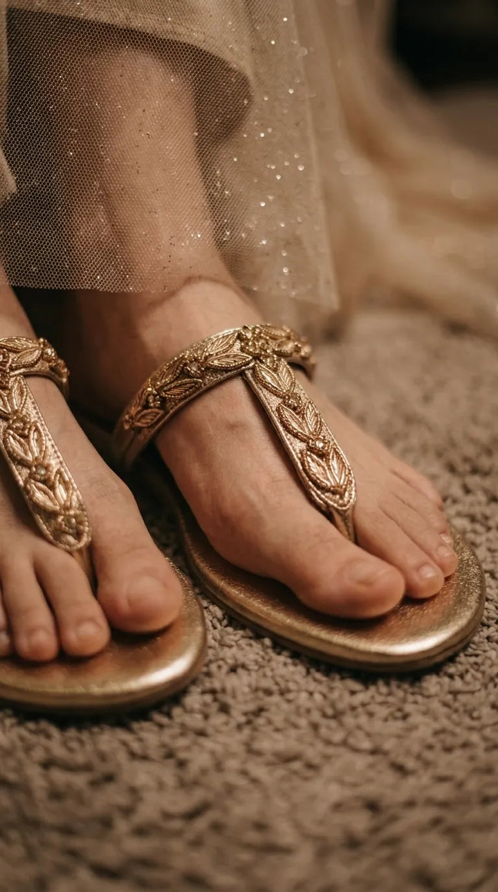 Golden Fancy Chappal For Ladies FN0854