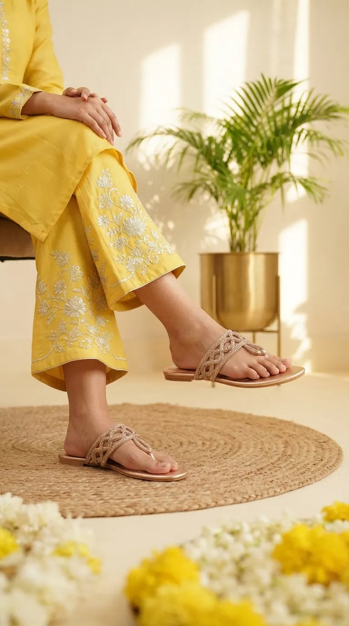 Peach Fancy Chappal For Ladies FN0859