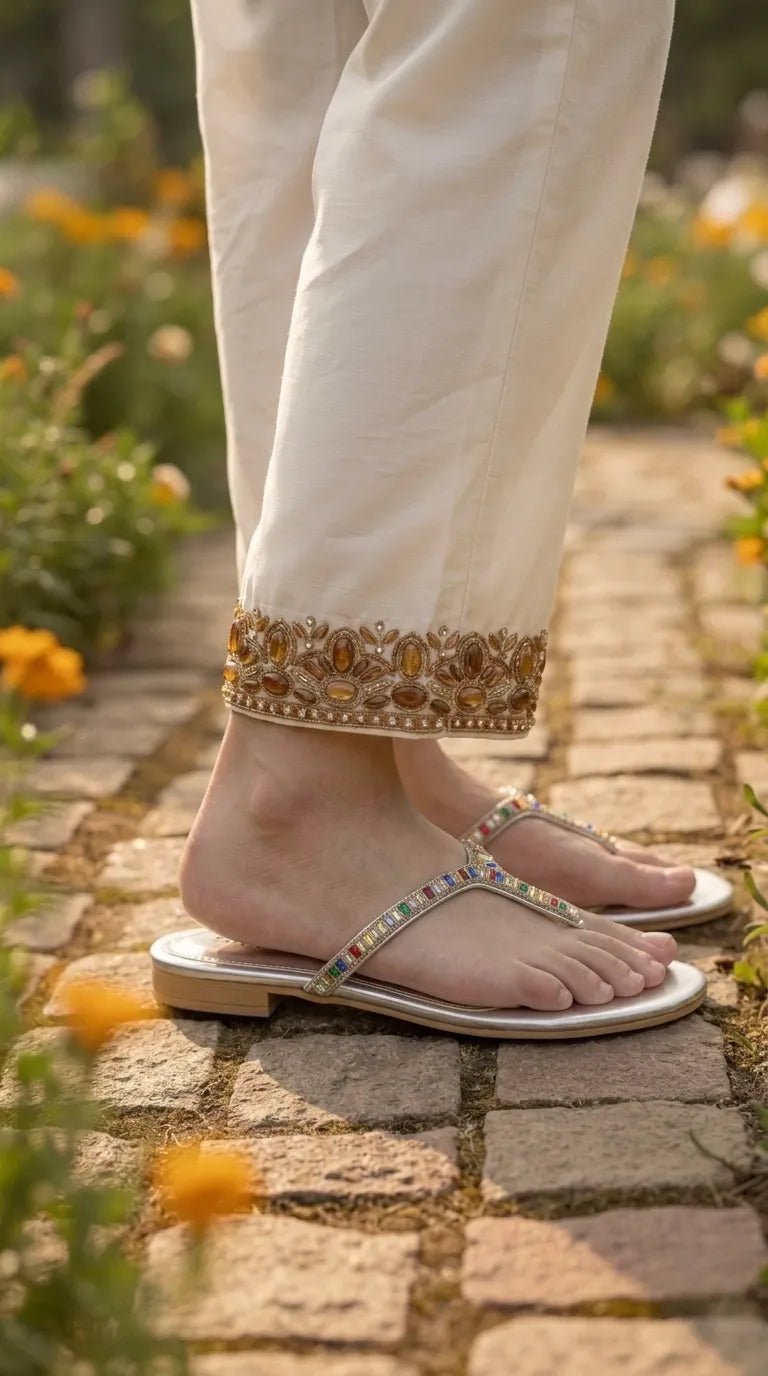 Silver Fancy Chappal For Women FN0863
