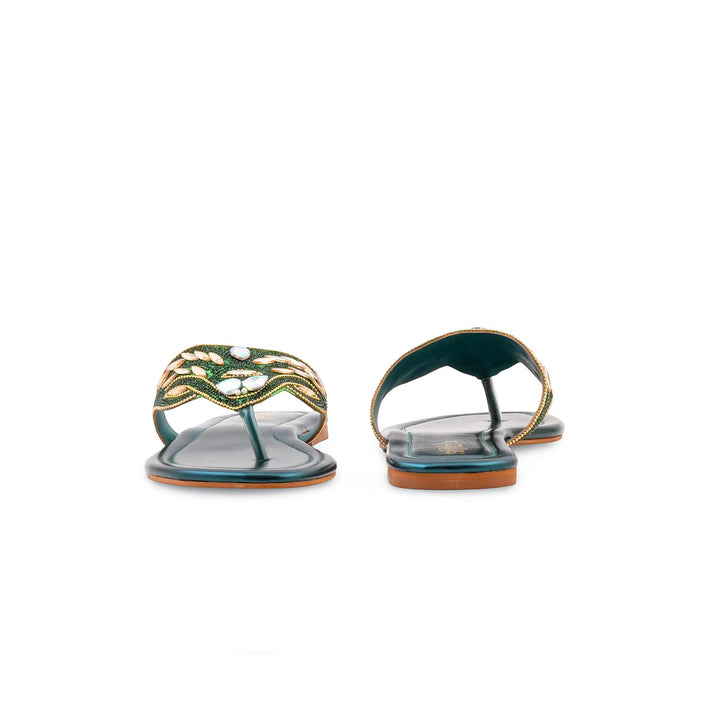 Green Fancy Chappal For Ladies FN0869