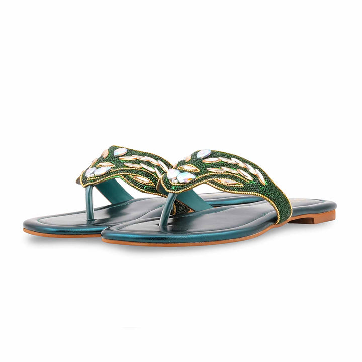 Green Fancy Chappal For Ladies FN0869