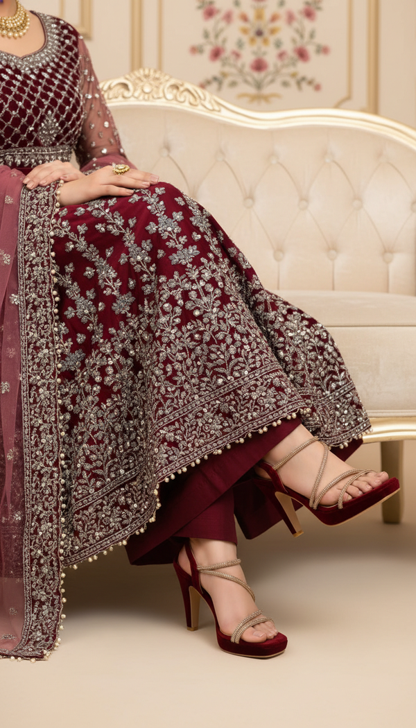 Maroon Fancy Bridal Sandal FN6011