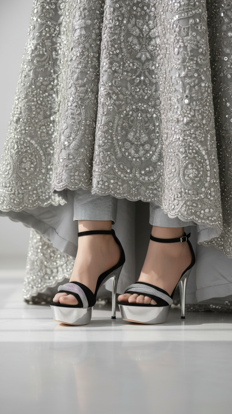 Black Fancy Bridal Sandal FN6040