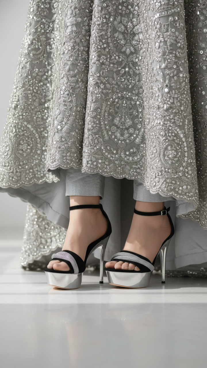 Black Fancy Bridal Sandal FN6040