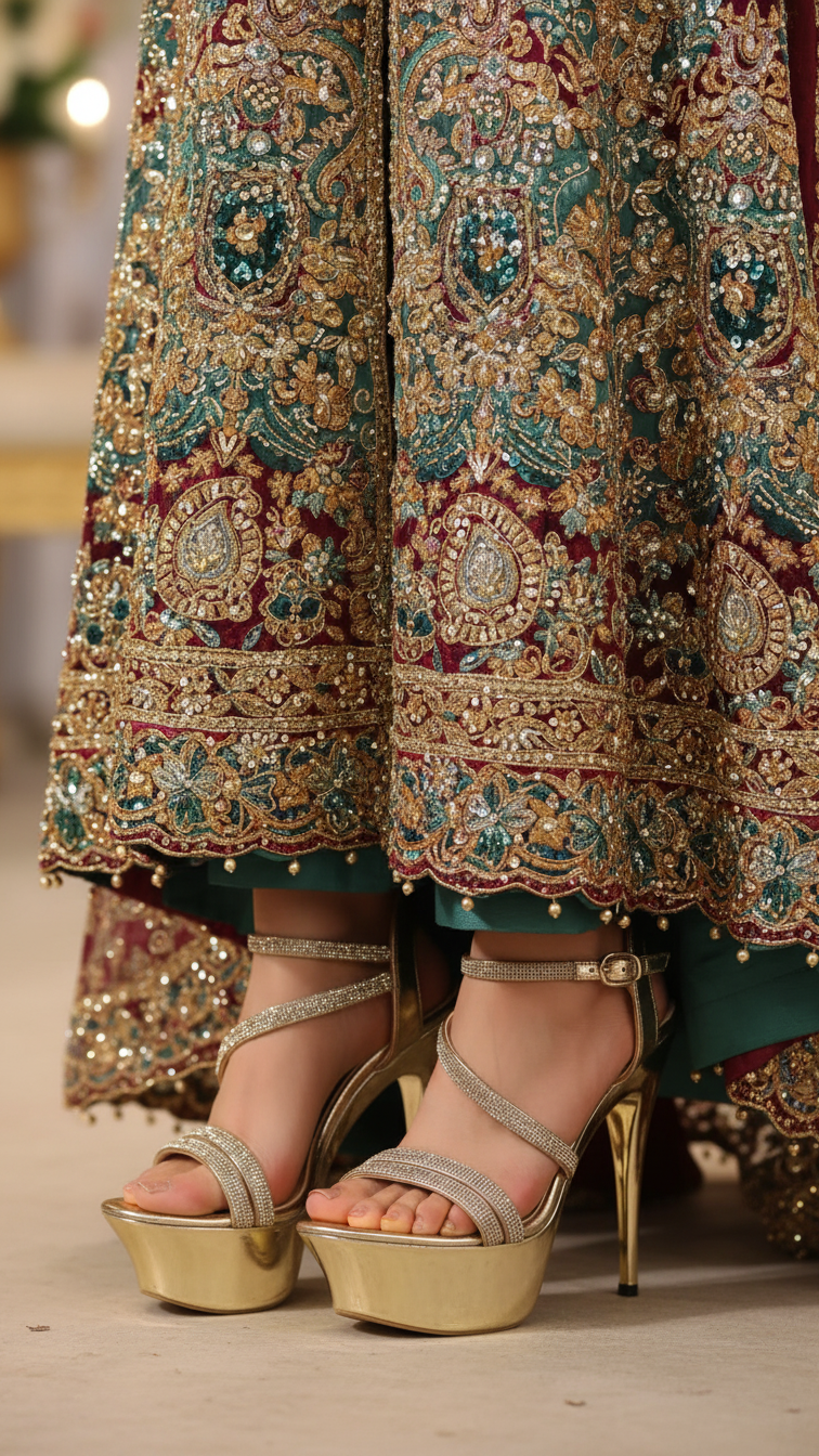Golden Fancy Bridal Sandal For Ladies FN6059