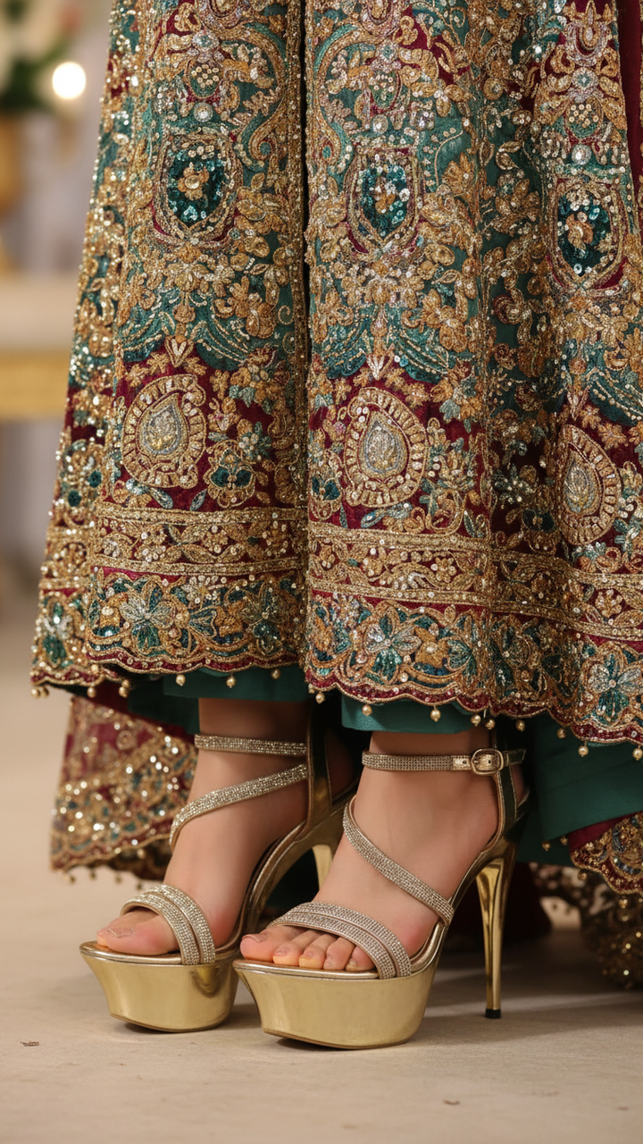 Golden Fancy Bridal Sandal For Ladies FN6059