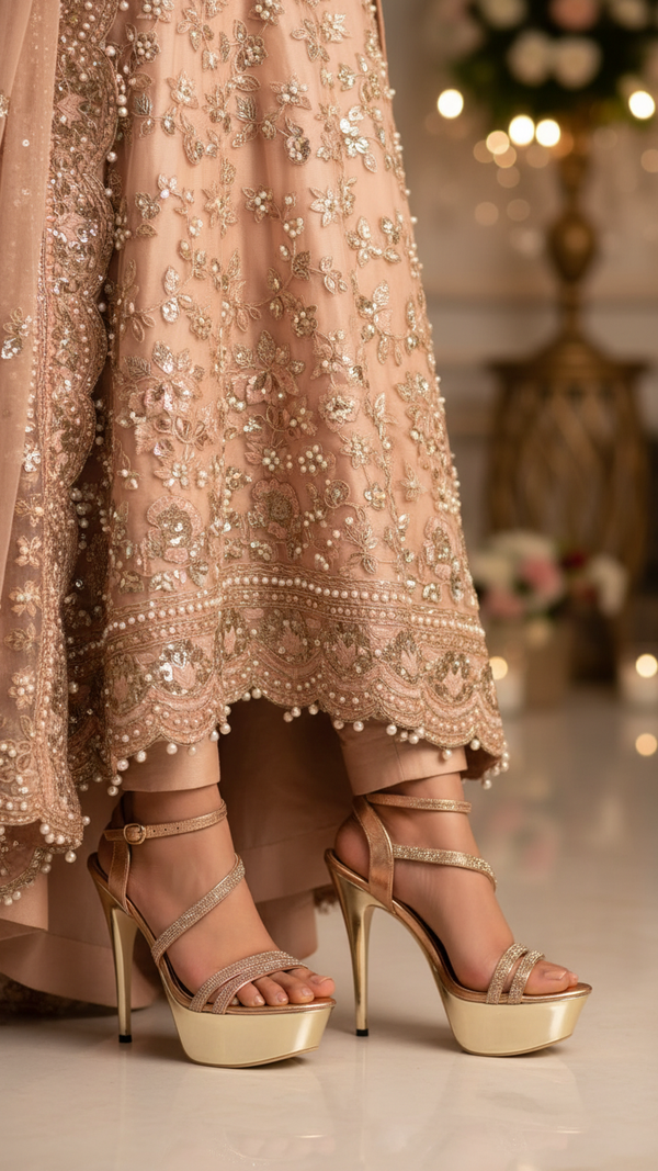 Peach Fancy Bridal Sandal For Ladies FN6059