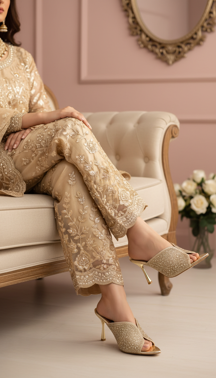 Golden Fancy Bridal Sandal For Ladies FN6102