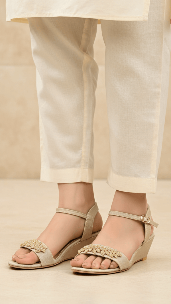 Golden Fancy Sandal For Women FN6132