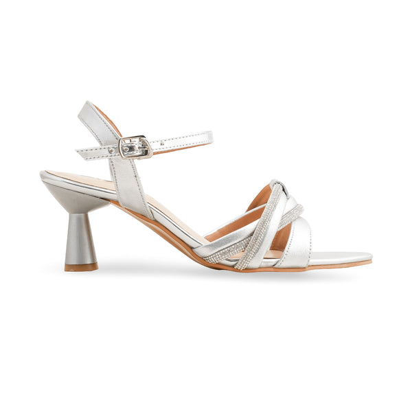 Silver Fancy Sandal For Women FN6135