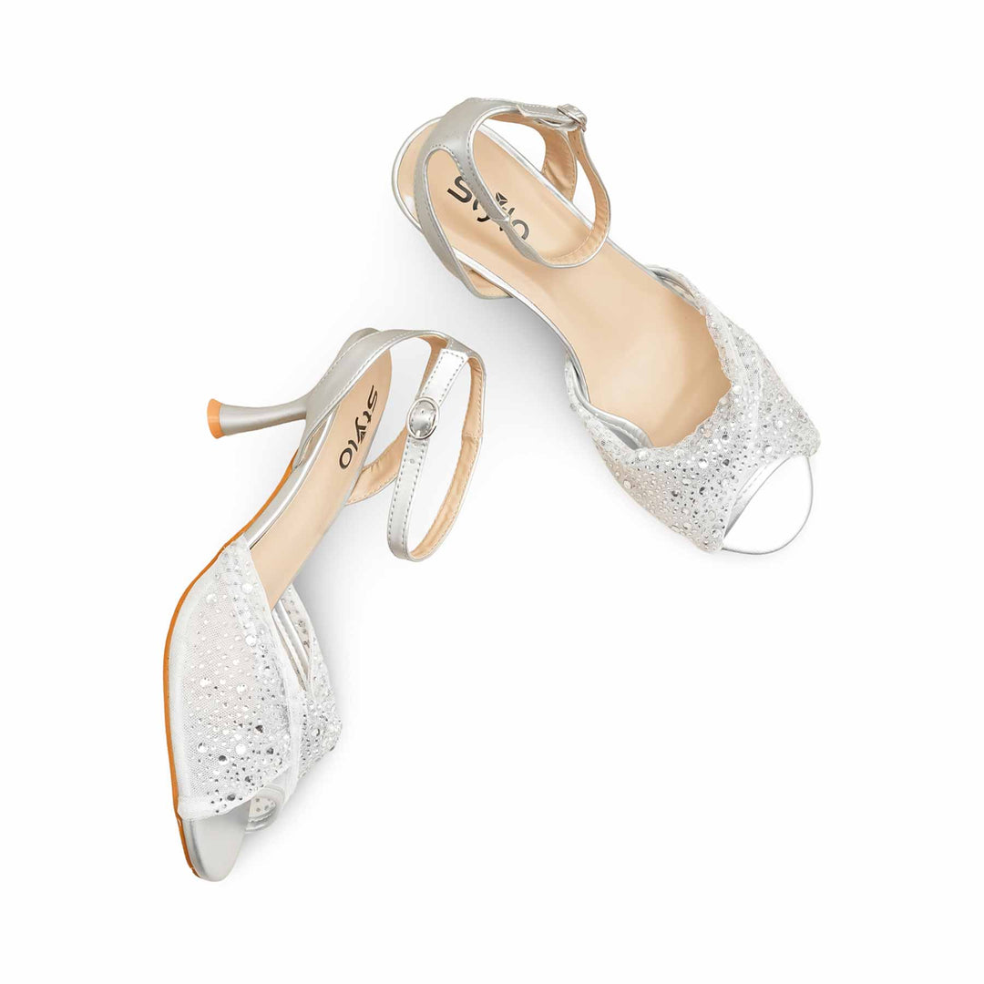 Silver Fancy Sandal For Women FN6157