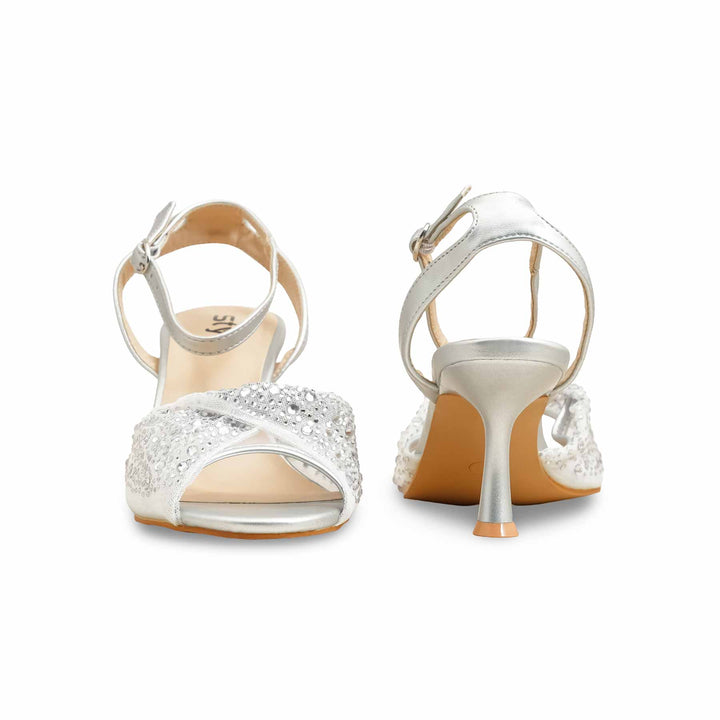 Silver Fancy Sandal For Women FN6157