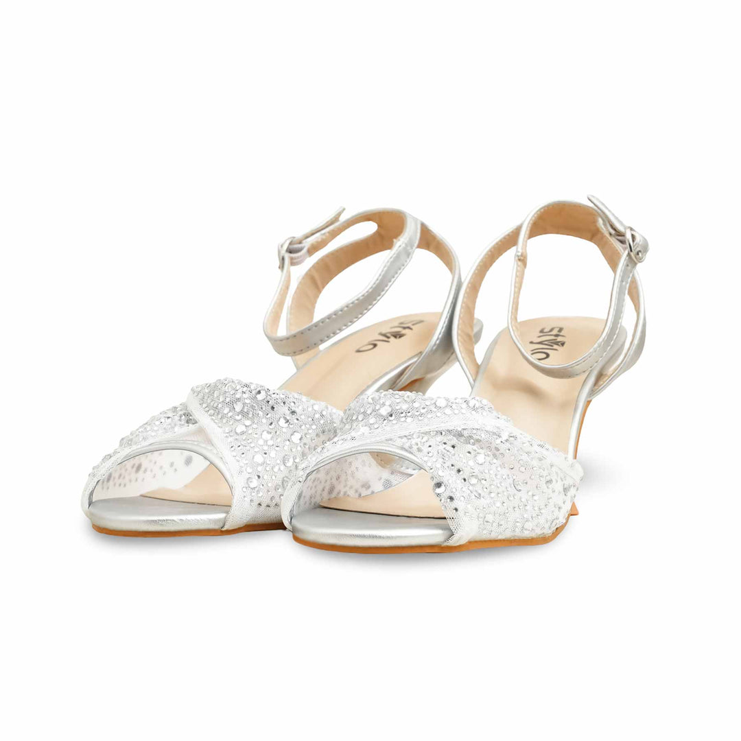 Silver Fancy Sandal For Women FN6157