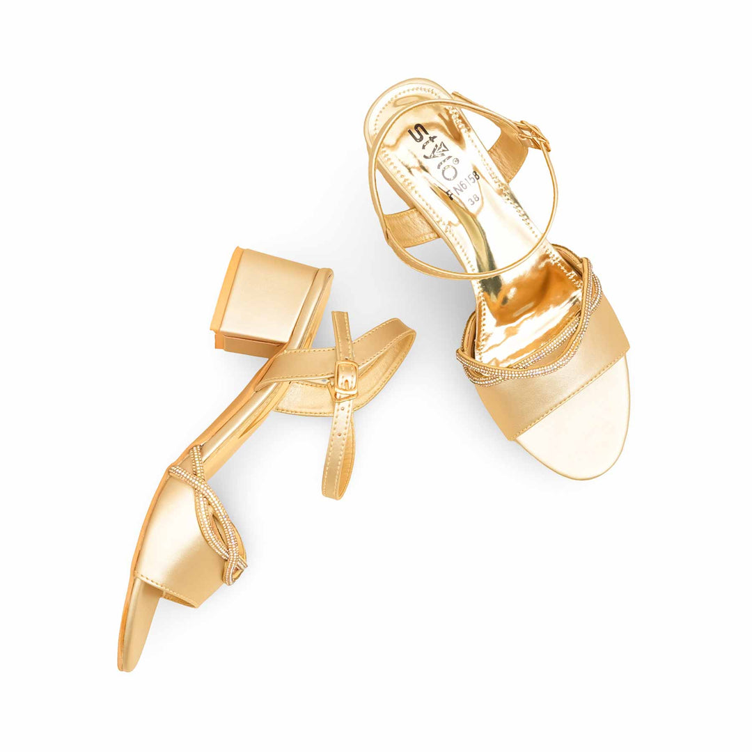 Golden Fancy Sandal For Ladies FN6158