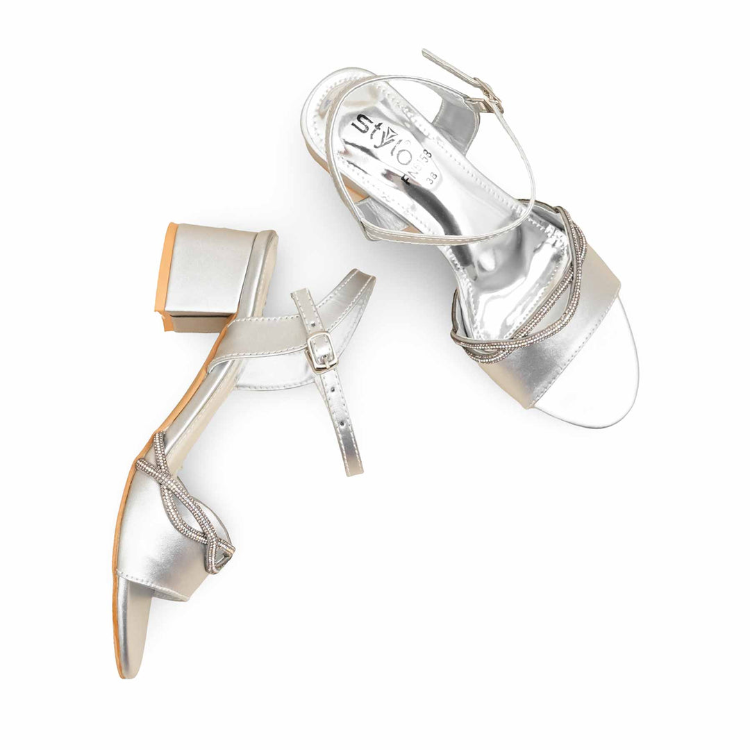 Silver Fancy Sandal For Women FN6158