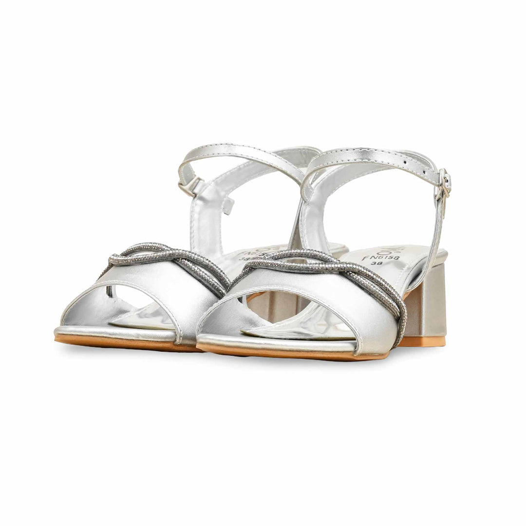 Silver Fancy Sandal For Women FN6158