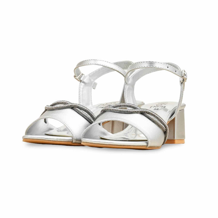 Silver Fancy Sandal For Women FN6158