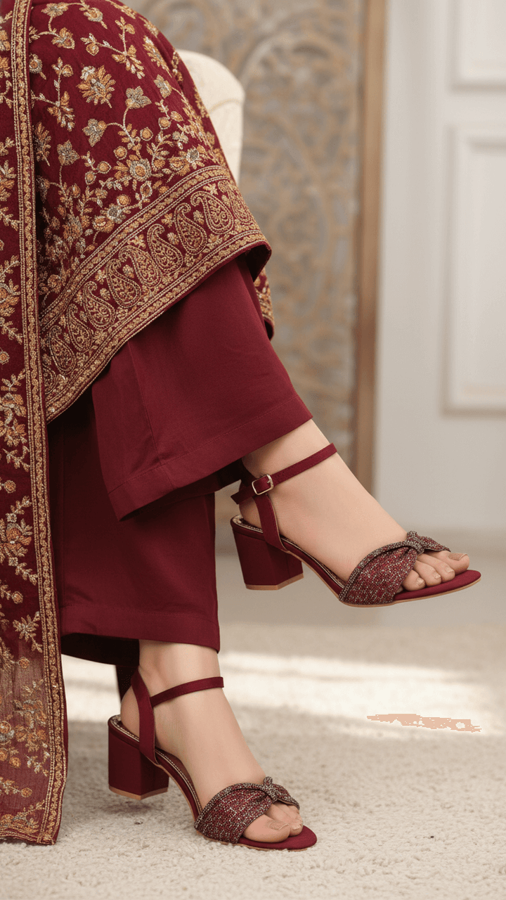 Maroon Fancy Women Sandal FN6161