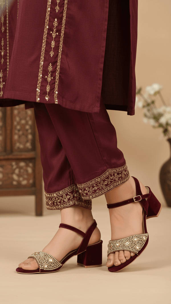 Maroon Fancy Women Sandal FN6166