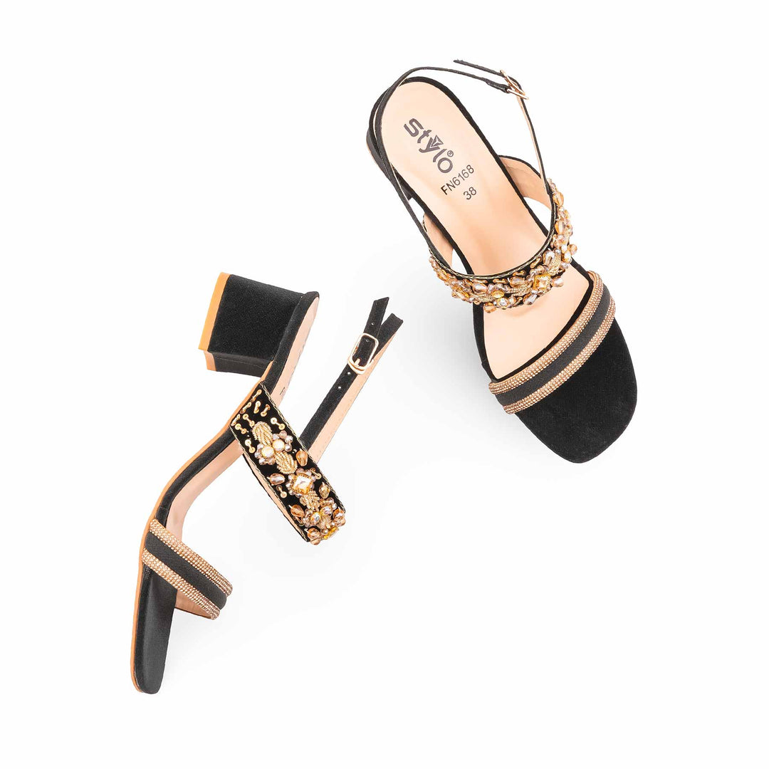 Black Fancy Sandal For Women FN6168