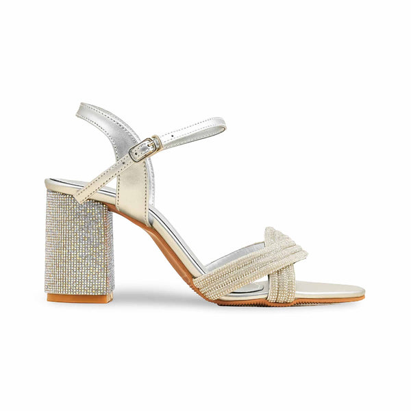 Silver Fancy Sandal For Women FN6173