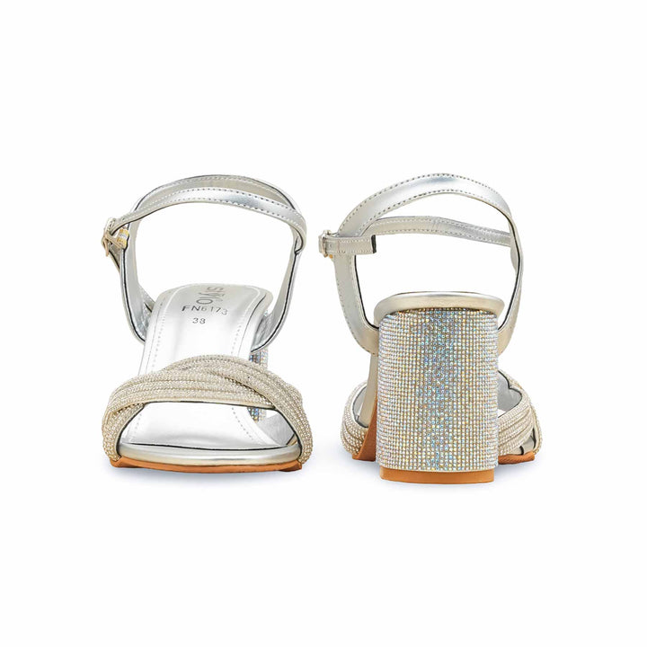 Silver Fancy Sandal For Women FN6173