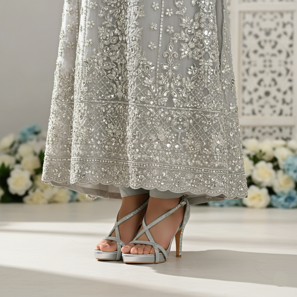 Silver Fancy Bridal Sandal FN6177