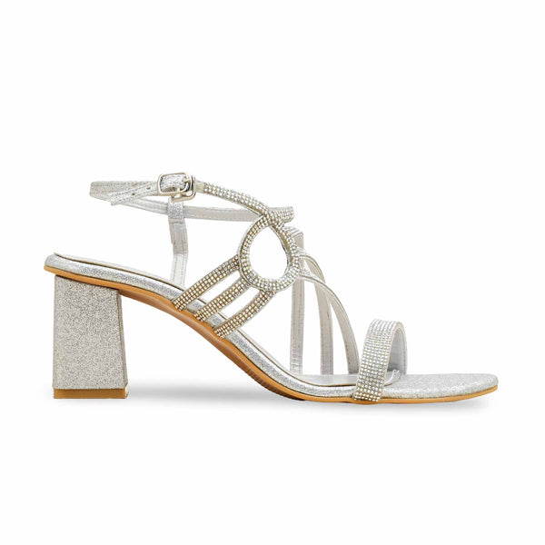 Silver Fancy Sandal For Women FN6180
