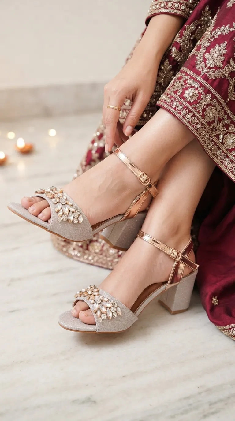 Golden Fancy Sandal For Women FN6181