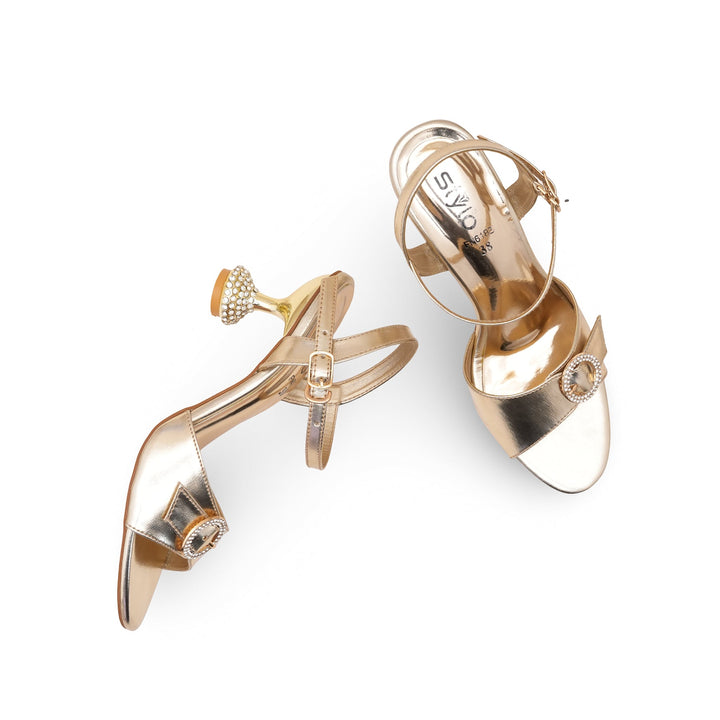 Golden Fancy Sandal For Ladies FN6183