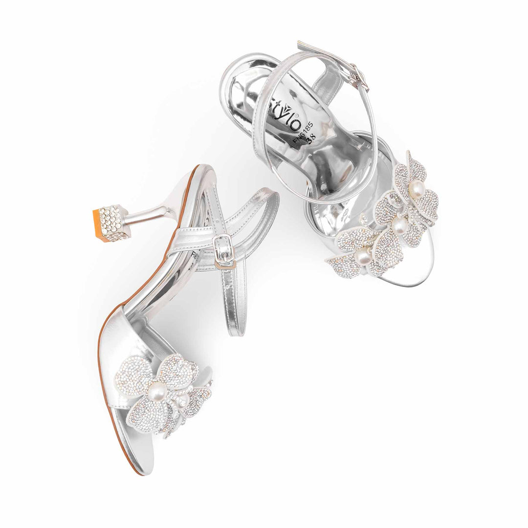 Silver Fancy Sandal For Women FN6185