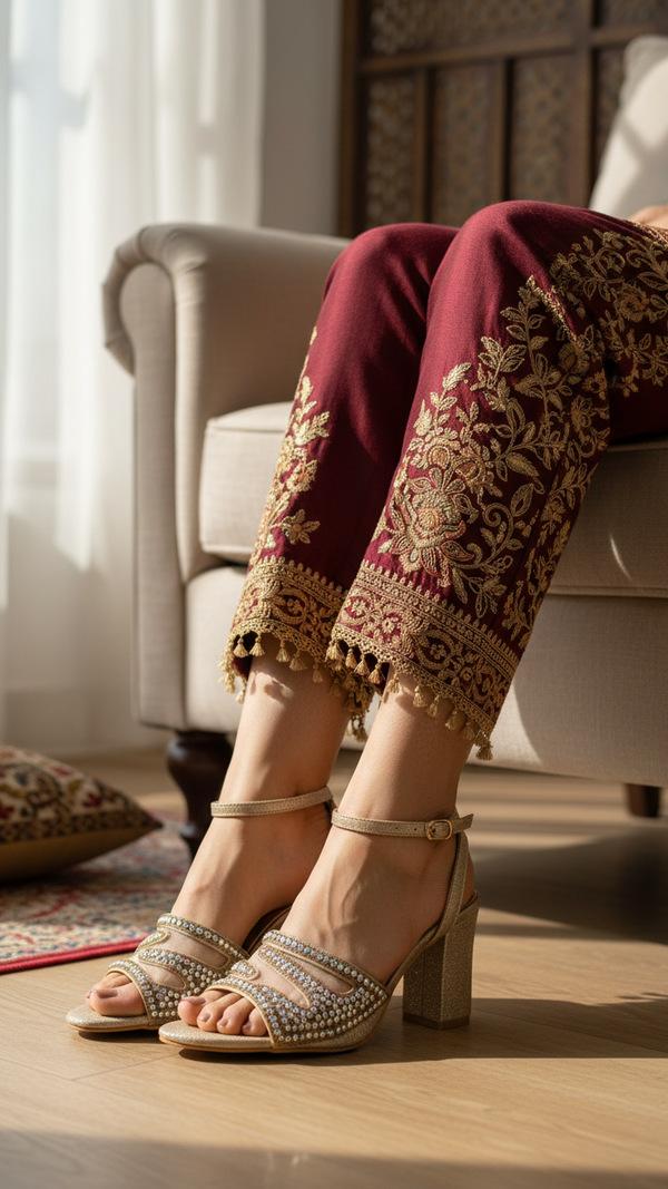 Golden Fancy Sandal For Women FN6188