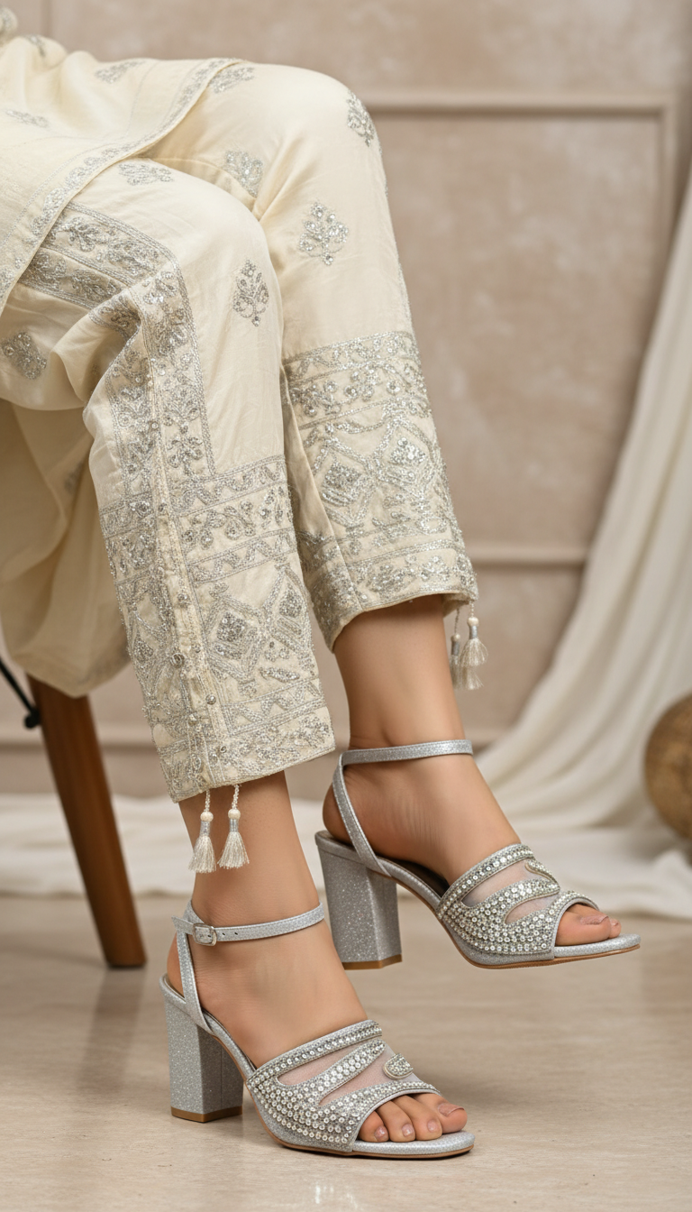 Silver Fancy Sandal For Women FN6188