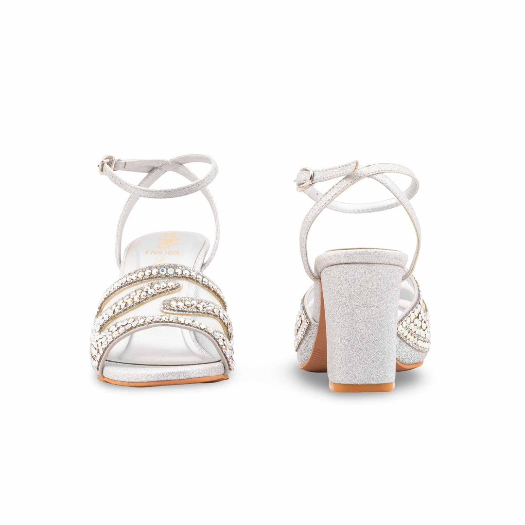 Silver Fancy Sandal For Women FN6188