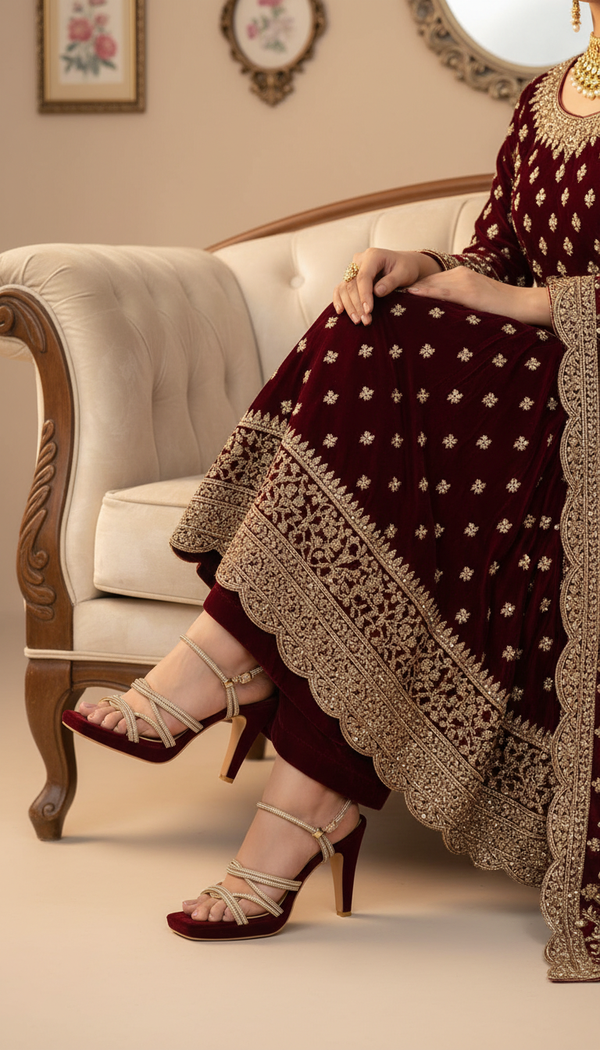 Maroon Fancy Bridal Sandal FN6195