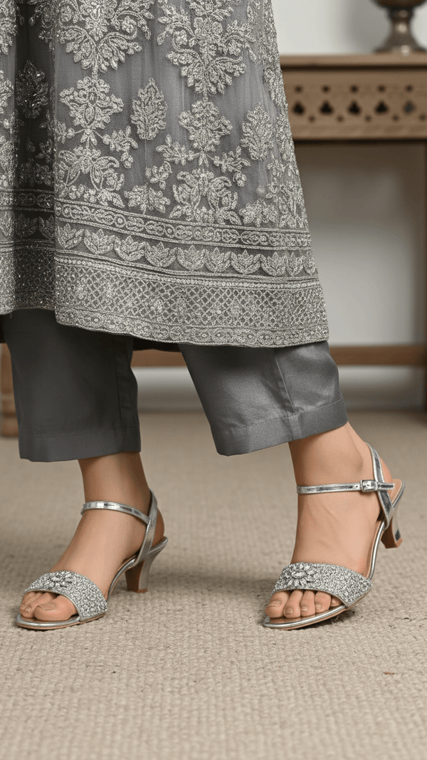 Silver Fancy Sandal For Ladies FN6205