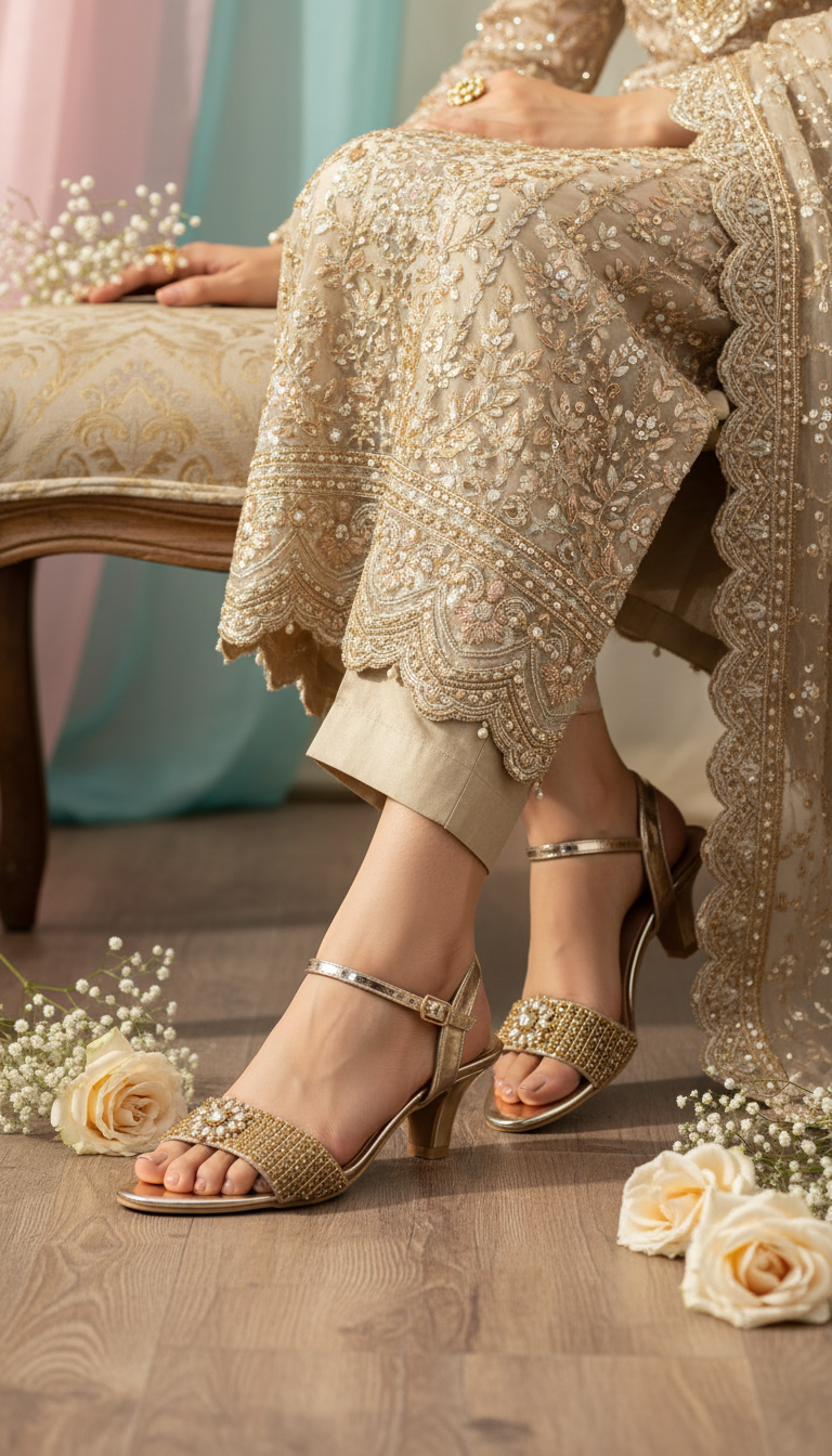 Golden Fancy Sandal For Women FN6205