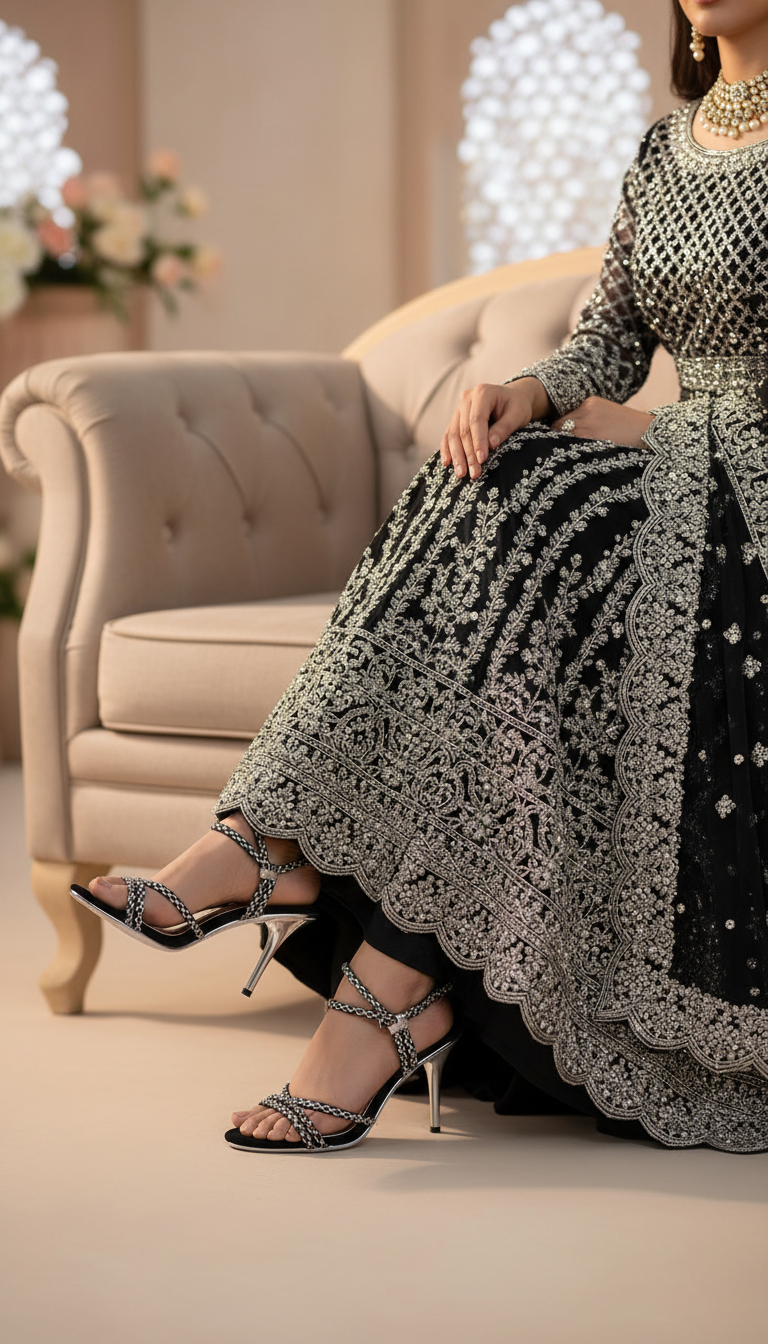 Black Fancy Bridal Sandal FN6224