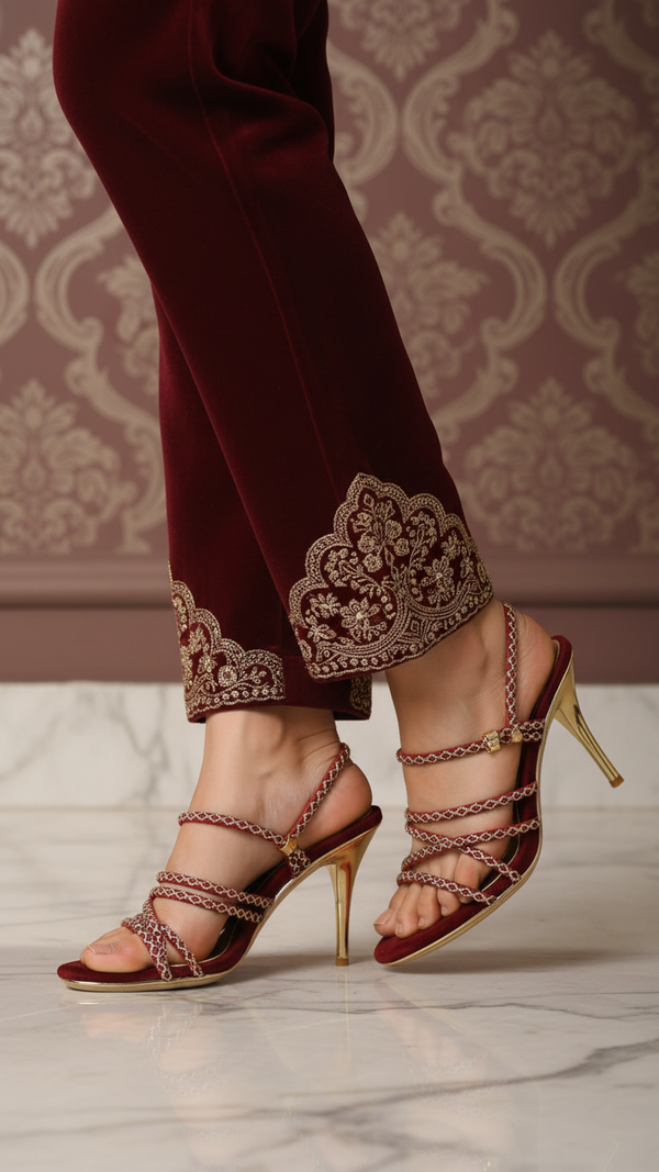 Maroon Fancy Bridal Sandal FN6224